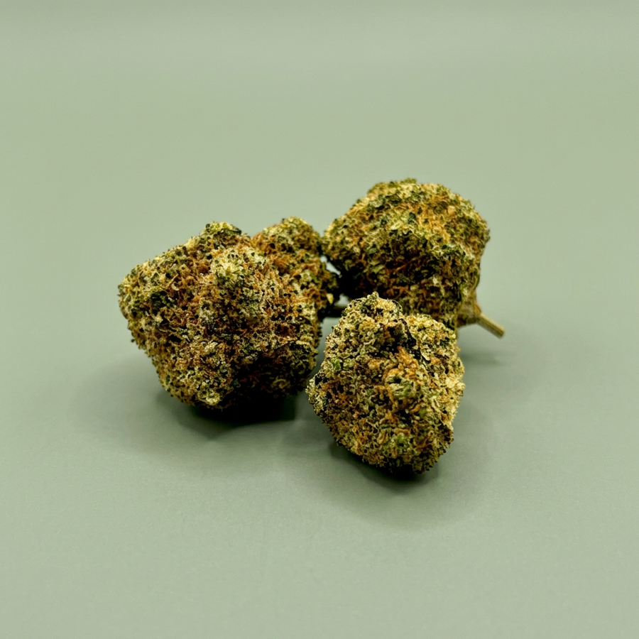 Fleurs Candy Kush sur fond vert sauge