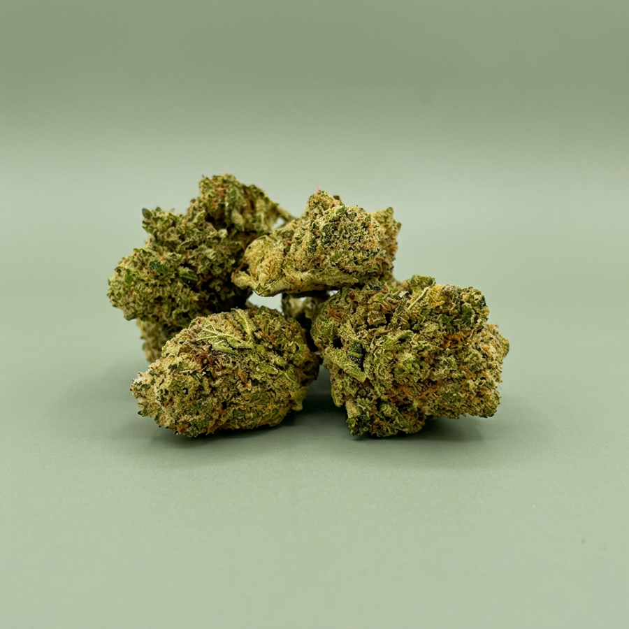 Fleurs Lemon Haze sur fond vert sauge