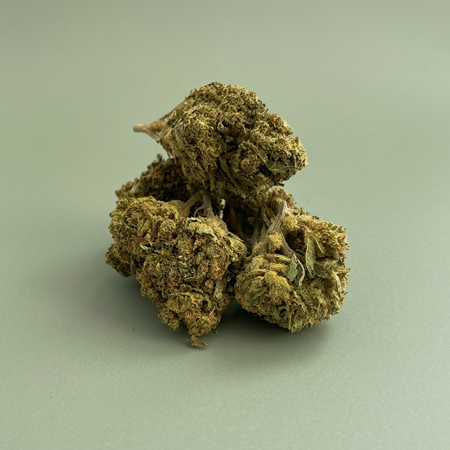Fleurs OG Kush sur fond vert sauge