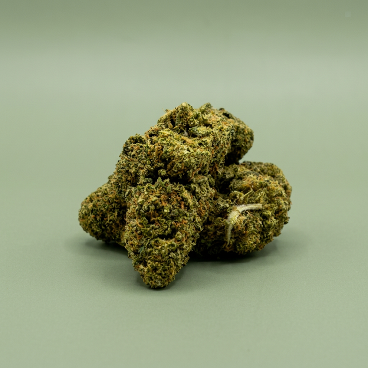 Fleurs Passion Fruitz OG sur fond vert sauge